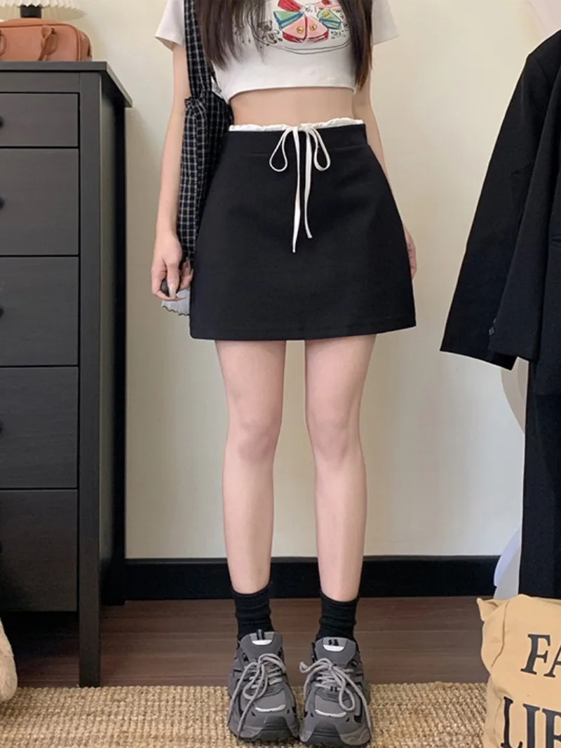 

plus Size A-Line Skirt High Waist Color Block Design Summer New Style Retro Slimming Anti-Light Korean Style Commute