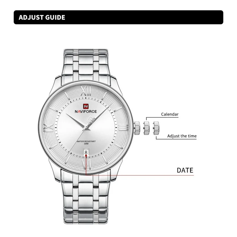 NAVIFORCE メンズ腕時計 クラシック ステンレススチールストラップ 3ATM 防水 カレンダー ミニマリストダイヤル メンズクロノグラフ腕時計 NF9272S