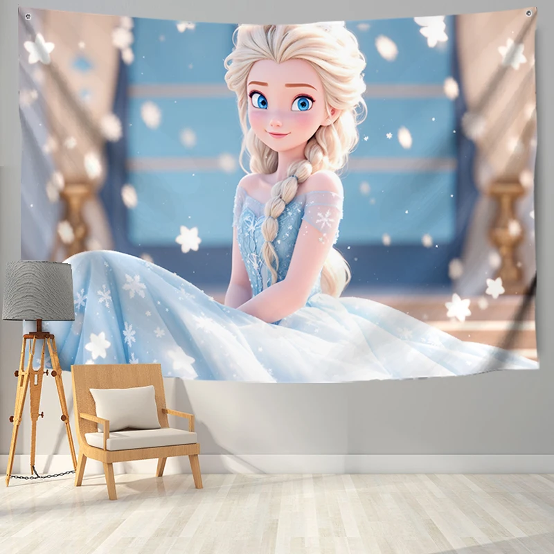 Background Cloth Disney Cartoon Fantasy Elsa Princess Light Blue Children's Room Decoration  Decoration Hanging Cloth Tapestry