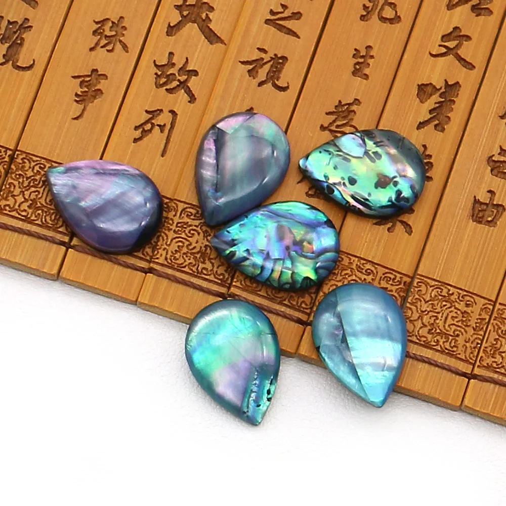 Concha de abulón Natural sin agujeros, cuentas sueltas en forma de gota de agua, parches con parte posterior plana, cuentas de cabujón, anillo DIY, accesorios de joyería de moda