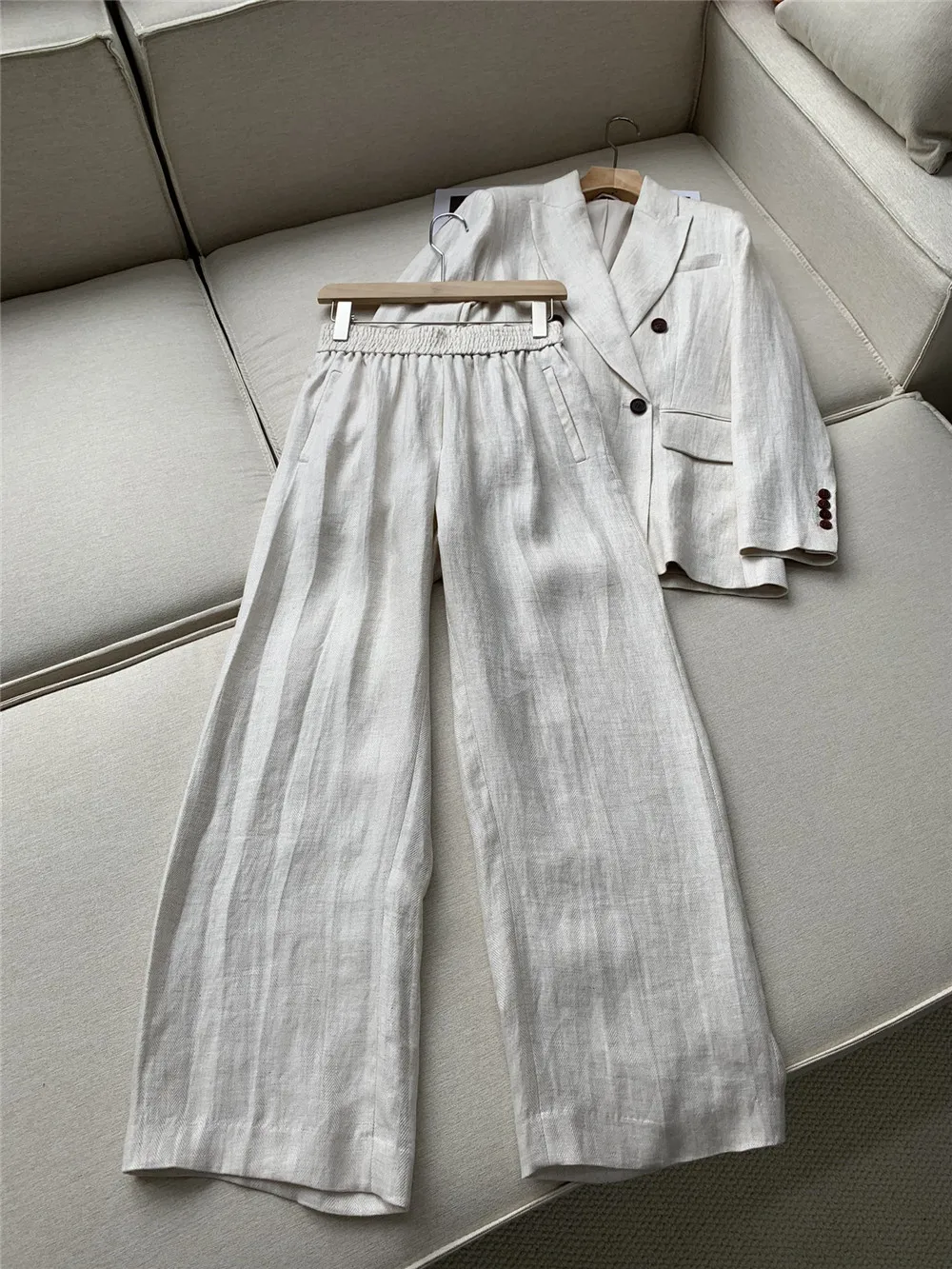 B*C New Linen Suit Series Blazer Coat +Tops + Vest + Elastic Waist Straight Leg Pants  casual versatile thin section