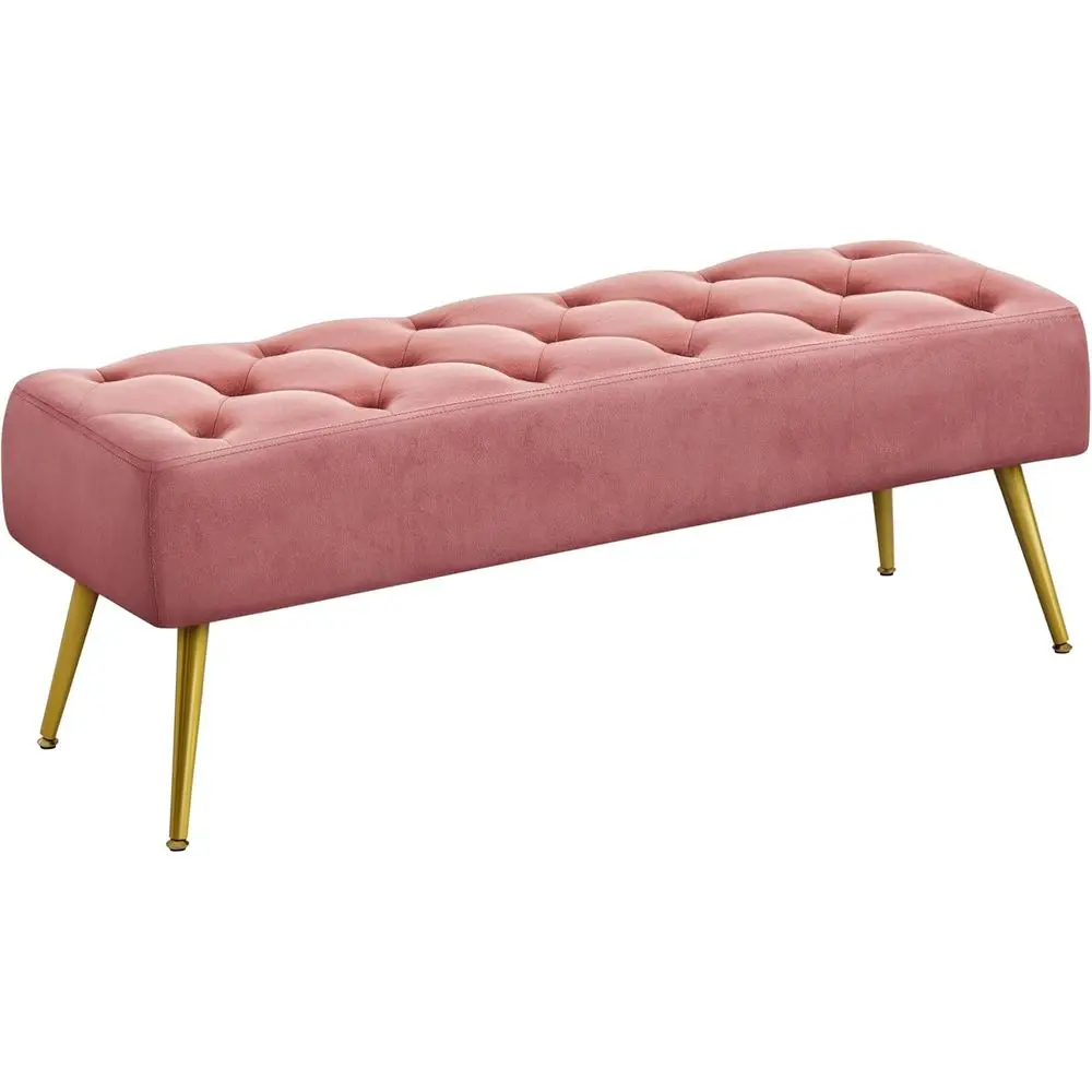 ern Ottoman Bench Velvet Bench Upholstered ootrest or Living Room with Gold Metal Legs and Padded Seat Pink