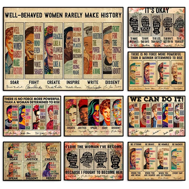 Feminist Empowerment Poster Well Behaved Women Make History Female Leader Canvas Painting Inspirational Wall Art Room Home Decor