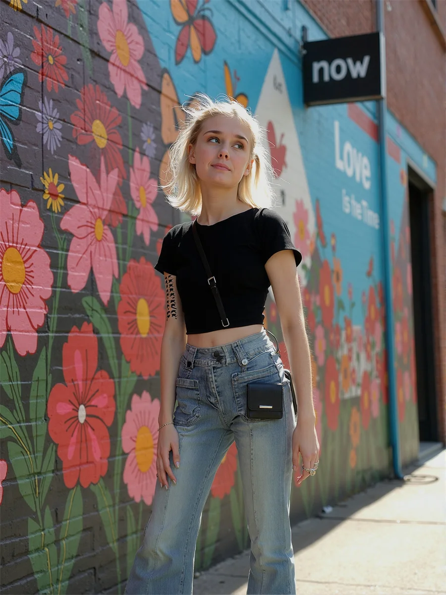 

Расклешенные узкие джинсы в пол, женские лоскутные плиссированные синие расклешенные брюки с высокой талией, винтажный крой, мешковатые карманы с вышивкой