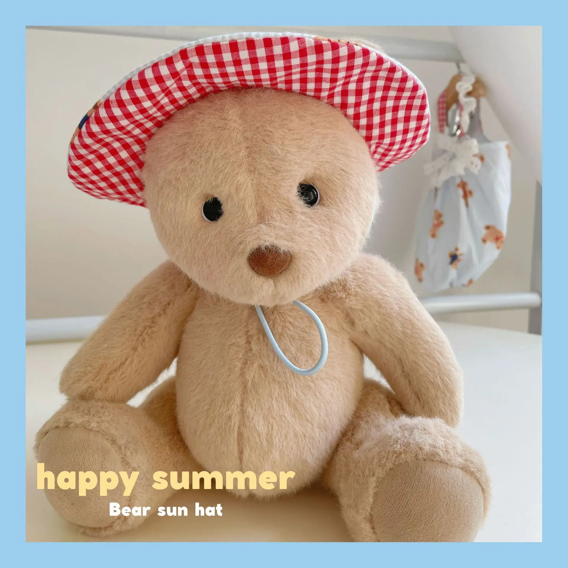 New INS Wind Summer Sun Hat Pure Cotton Cute Striped Bear Hit Color Chest Back Suspender Skirt Pet Suit Traction Rope Cartoon