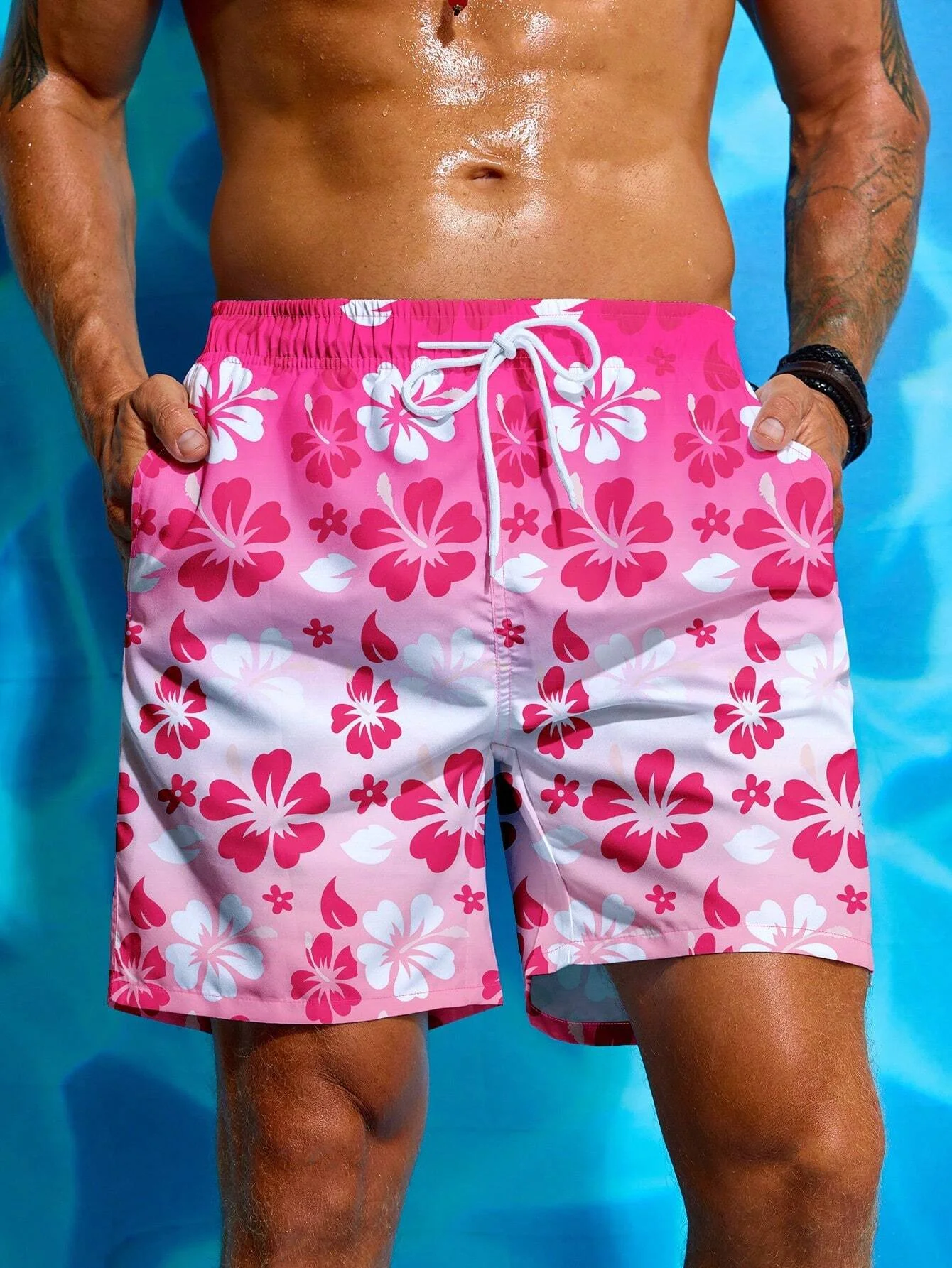 Floral Gradient 3D Print Board Shorts Men Oversized Surfing Drawstring Beach Sports Pants Swimwear Swimsuits Trunks Man Clothing