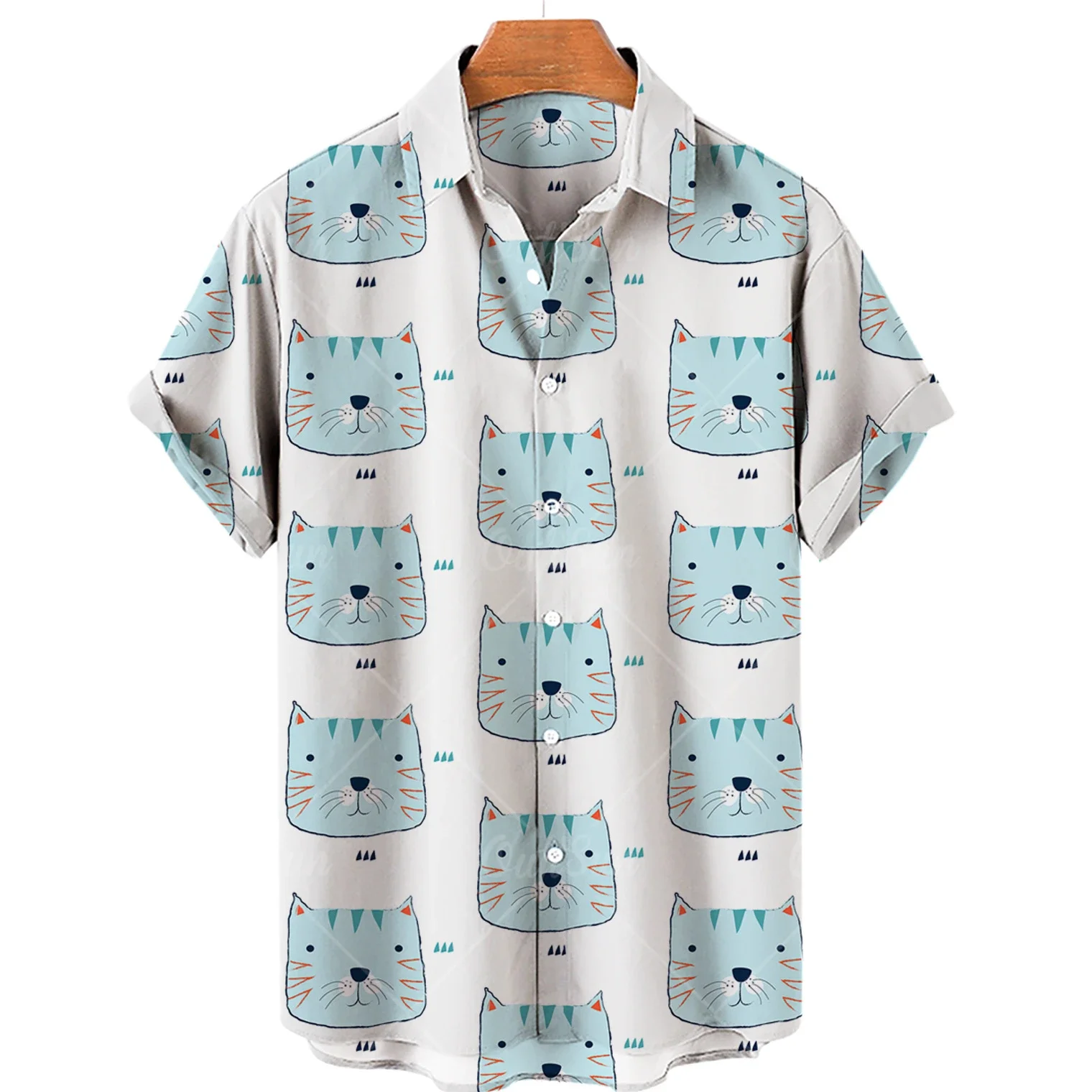 Nueva camisa con estampado de gato bonito, camisa hawaiana para hombre, Top informal de verano, camisa sencilla holgada de talla grande para mujer, Top con botones de un solo pecho 5xl