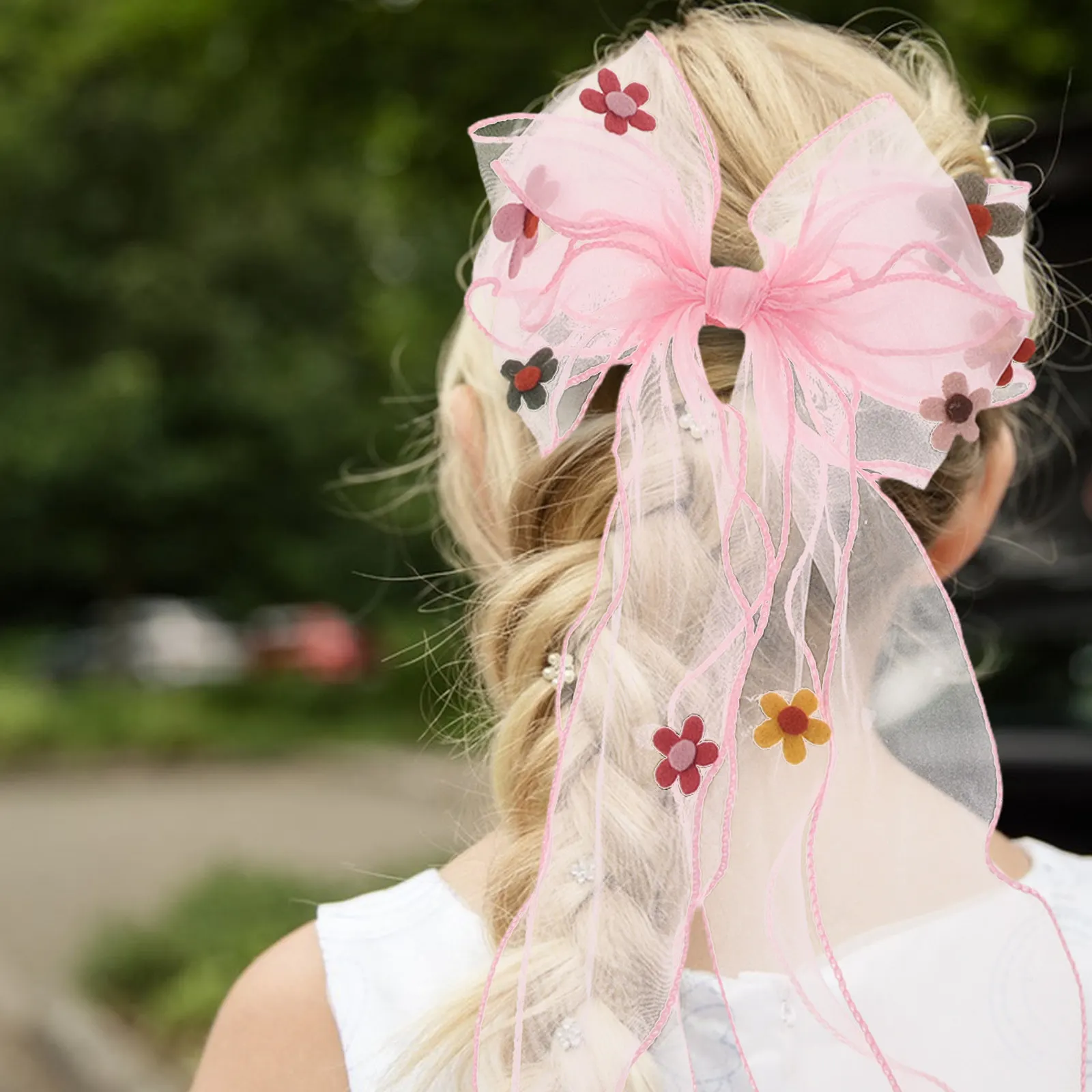 

Набор из 4 заколок для волос для девочек: большие банты из шифона, мягкие ленты из органзы, цветные заколки для причесок и косичек