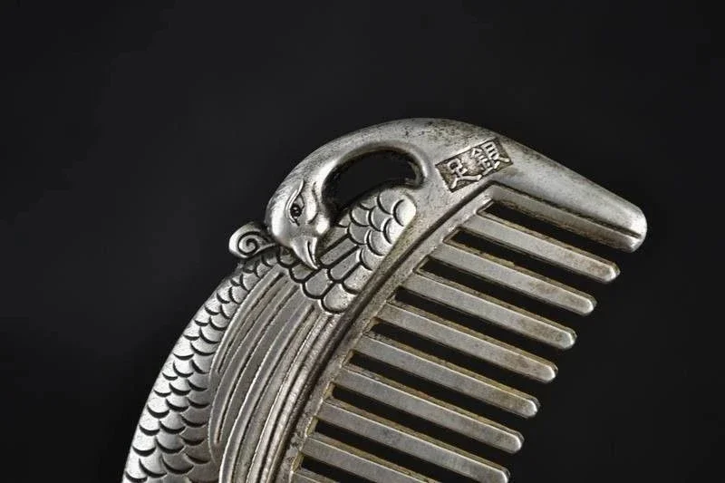 Elaborate Decorative Hand- carved Tibetan Silver Practical Peacock Comb