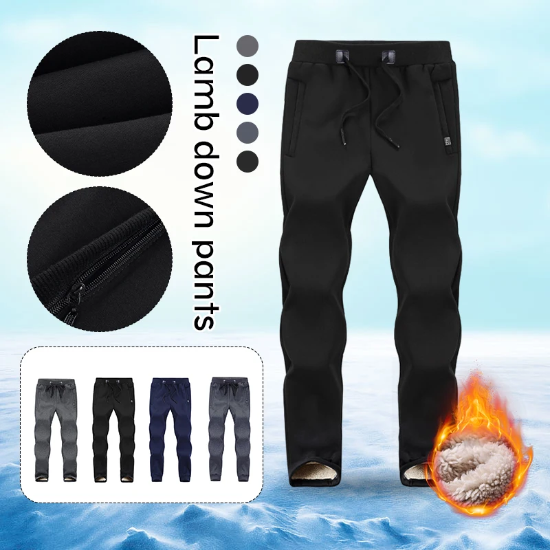 L-8Xl Men's Cashmere Cold Winter Warm Fleece Sherpa Lined Sweatpants Active Thermal Track Running Jogger Pants with Pockets