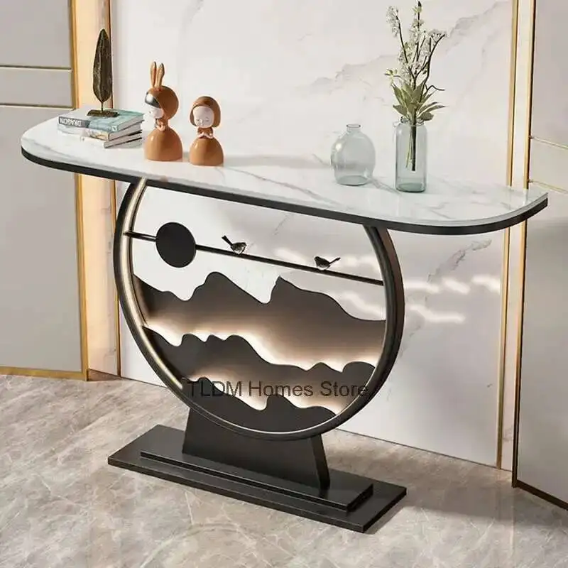 

Luxury Nordic with Light Console Tables Light Living Room Furniture Slate Table for Hallway Home Iron Console Decorative Cabinet