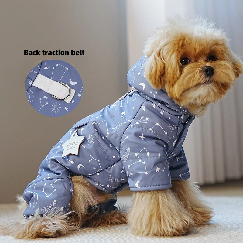 Four-legged Dog Clothes Warm Can Traction Outside Pocket Winter Clothes Teddy By Bear Small Dog Cotton Clothing Pet Supplies