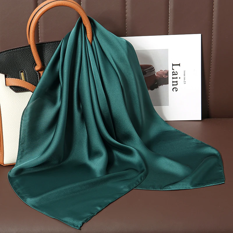 New Luxury Brand Satin Square Scarf Print Hair Ribbon Fashion Scarf for Women Neckerchief Bandana Solid Colors Shawl Headband