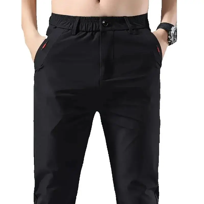 

Мужские повседневные брюки, облегающие эластичные классические брюки-чиносы, мужские эластичные корейские летние легкие тонкие деловые брюки из ледяного шелка