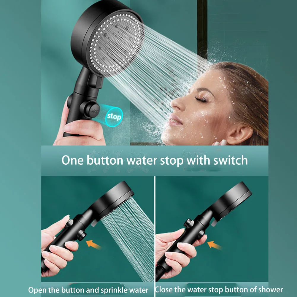 Handheld Shower Head Set Supercharged Third Gear Water Mode One Click Stop Button Wall Mounted for Bathroom