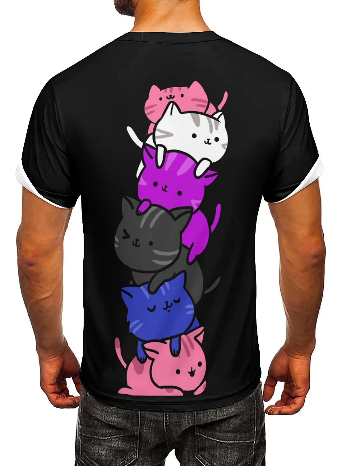 Men's cartoon-patterned 3D printed short-sleeved T-shirts, made of soft and comfortable fabric