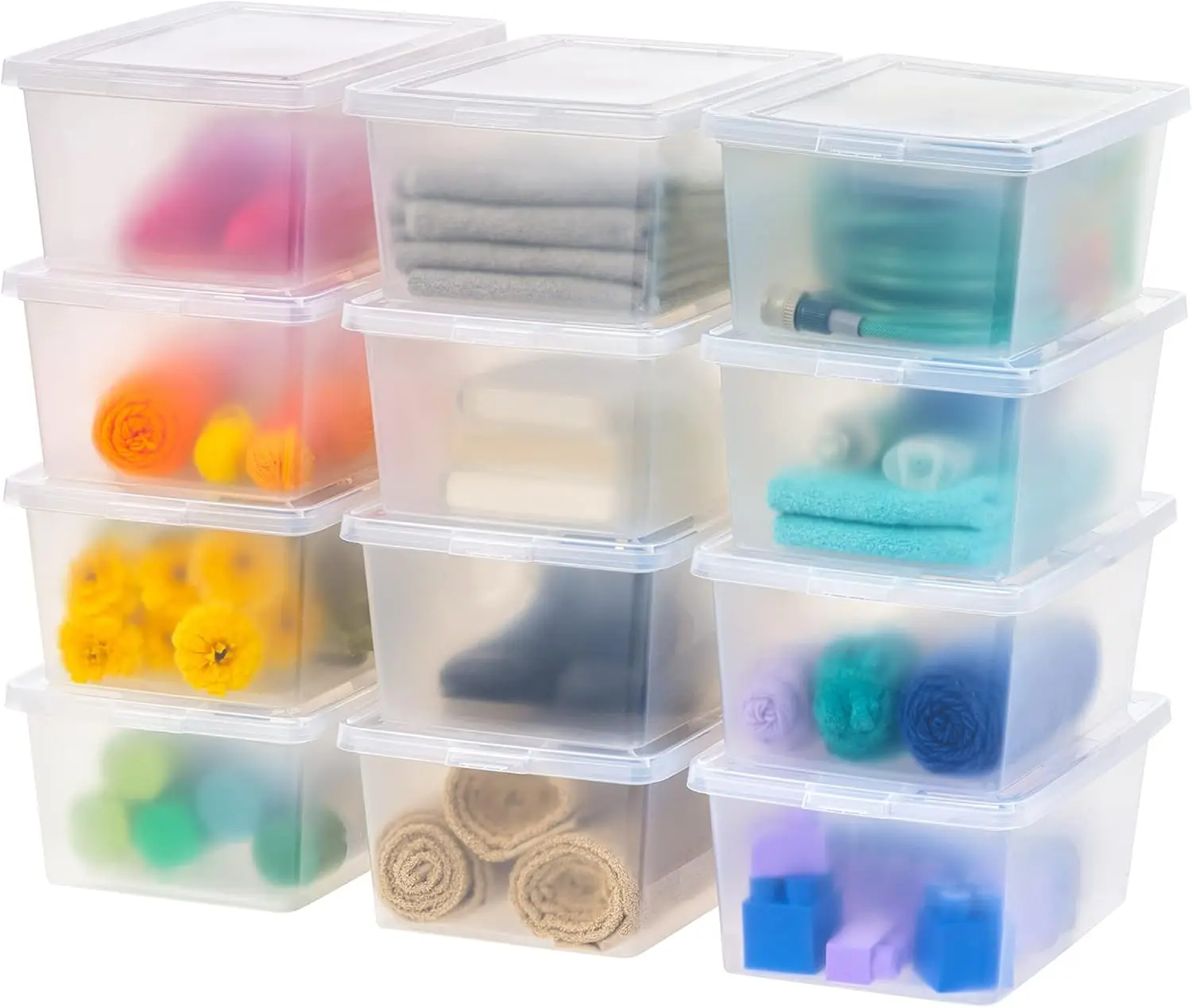 

USA 12-Pack Storage Bins with Lids, 17 Quart, Shoe Boxes Clear Stackable Containers Organize Shoes Closet Shelves, Classroom