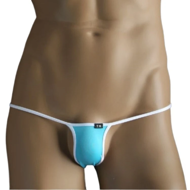 Contrast Binding Thong for Men Sexy Ultra Low Rise Elastic Breathable T-back Underwear
