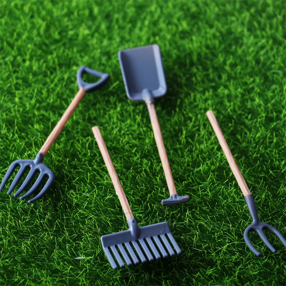 Set di mini attrezzi agricoli da 4 pezzi, giocattoli da giardino per bambini, mini pala per rastrello, accessori per casa delle bambole, decorazioni per il giardino delle fate, set da gioco