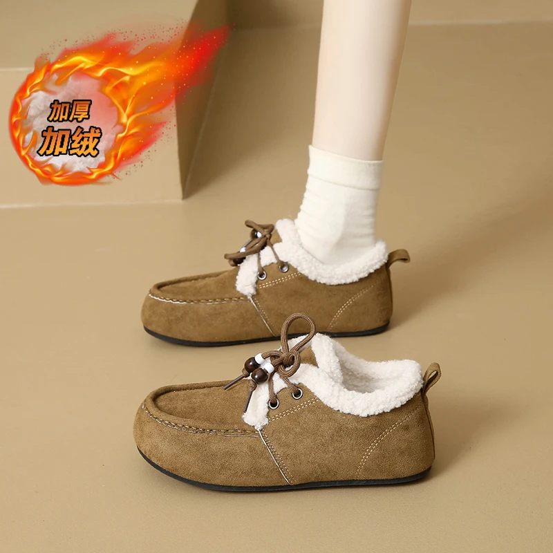 

CRLAYDK Winter Women's Fur Lining Moccasins Suede House Warm Indoor Outdoor Walking Loafers Slip On Comfort Ladies Flat Shoes