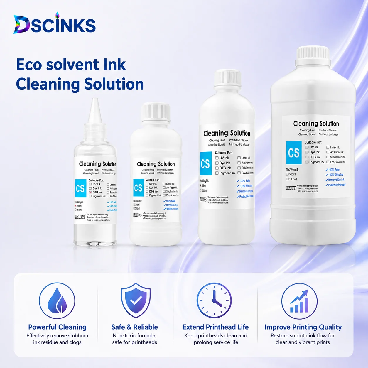 Eco-Solvent-Tintenreinigungslösung Flüssigkeit Eco-Solvent-Flüssigkeit für Epson, für Mimaki JV3 JV33 JV34 CJV5 JV5, für Roland-Druckköpfe