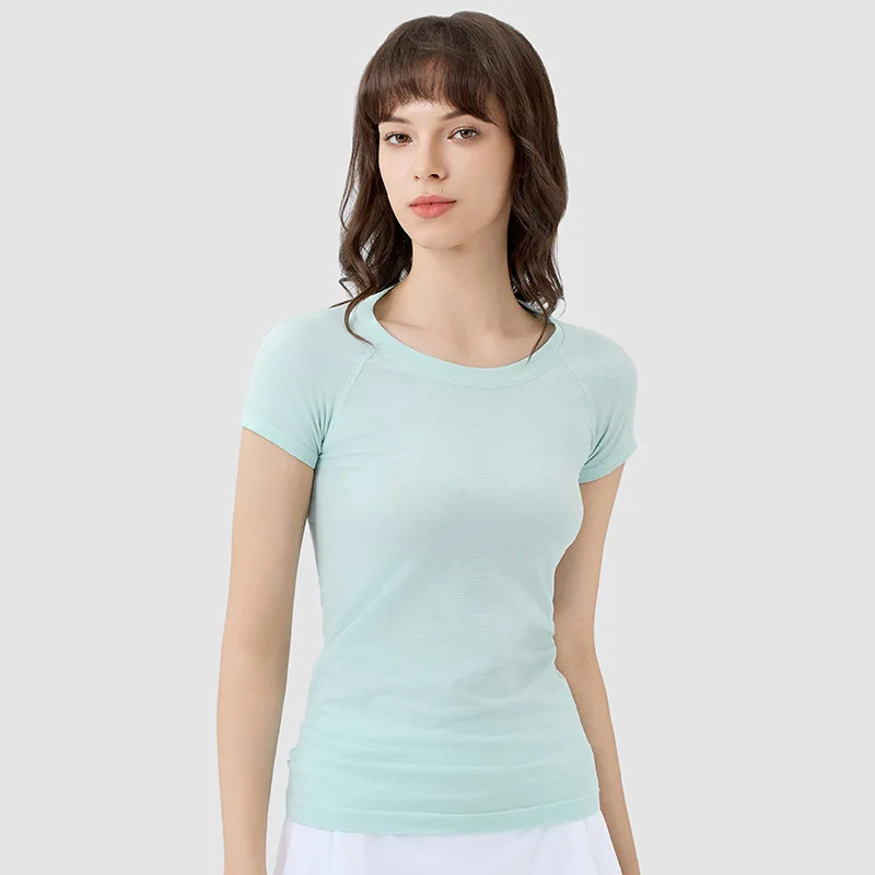 Chemises d'entraînement à manches courtes à séchage rapide pour femmes, t-shirts de fitness coupe couvertes, haut de sport de course, t-shirt basique en coton, Y-Female