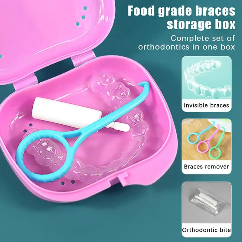 *Dental Retainer Box Portable Teeth Guard Storage Durable Denture Case for Braces Sports Travel Home Use