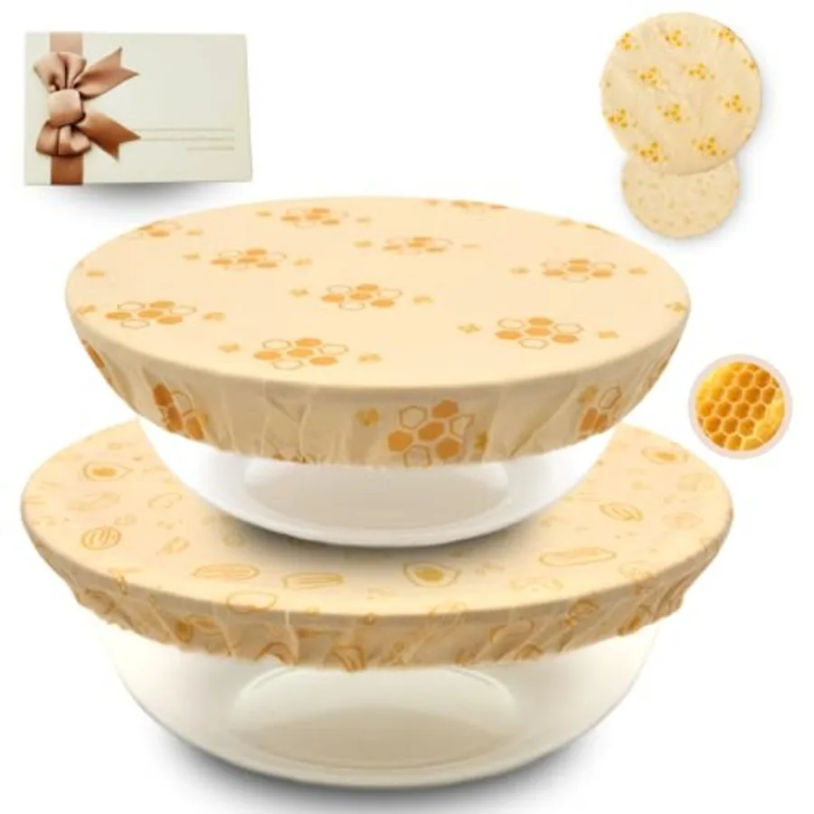 Beeswax Bowl Covers 2-Pack [10 and 12 Inch] - Reusable Shower Cap Covers for Sourdough Bread Proofing, Elastic and Natural Food