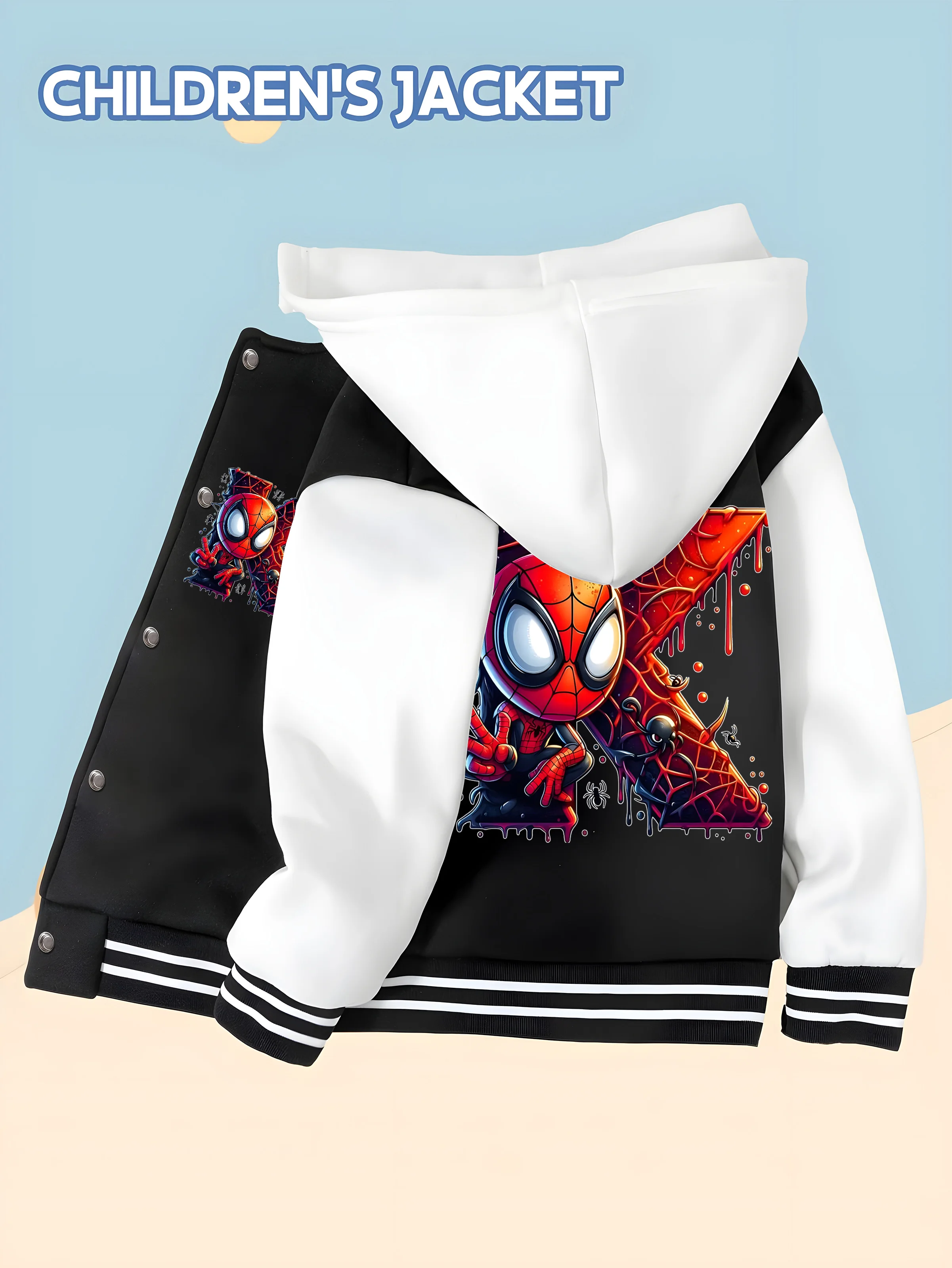 

MINISO Marvel Spider-Man children's baseball uniform with hooded baseball style, fashionable and childlike, the best choice for