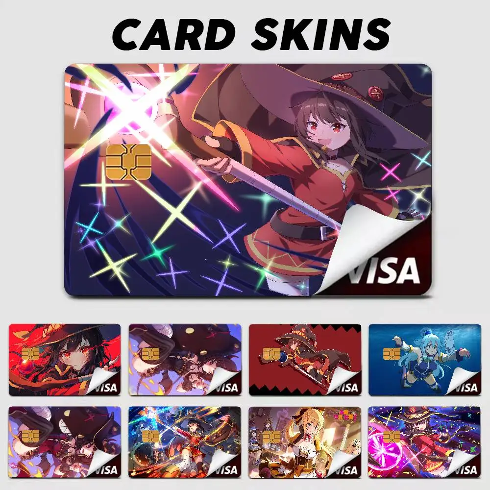 Kawaii Megumin Fashion Anime Kono Subarashii Card Stickers Luxury Credit Card Stickers 4PCS Debit Front Decoration Card Stcker