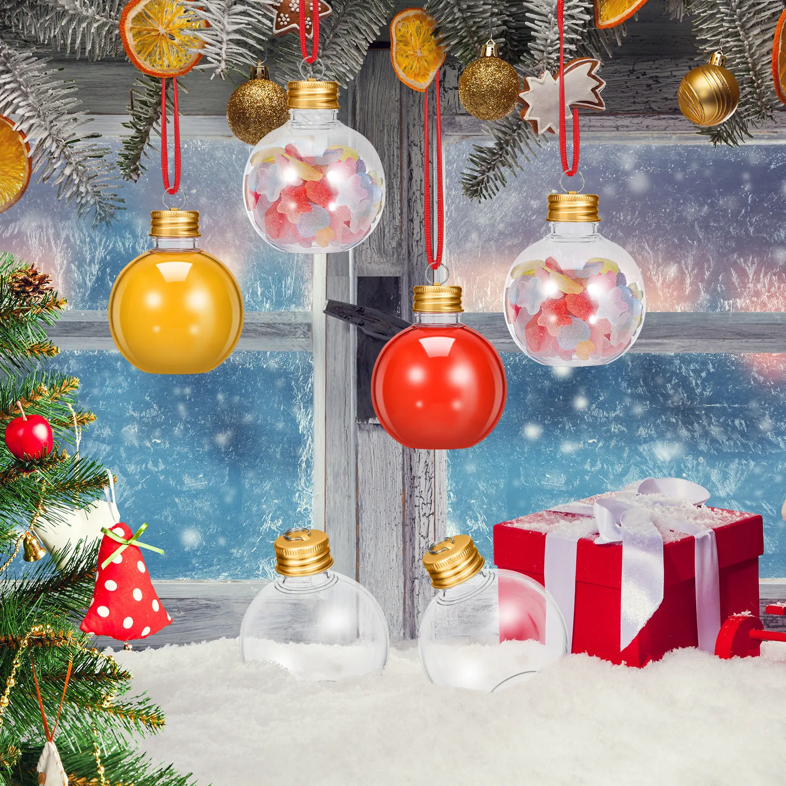 12pcs Transparent Round Bulb Bottle 150Ml Fillable Ornaments For Diy Christmas Wedding Party Decorations Drink Container Jar