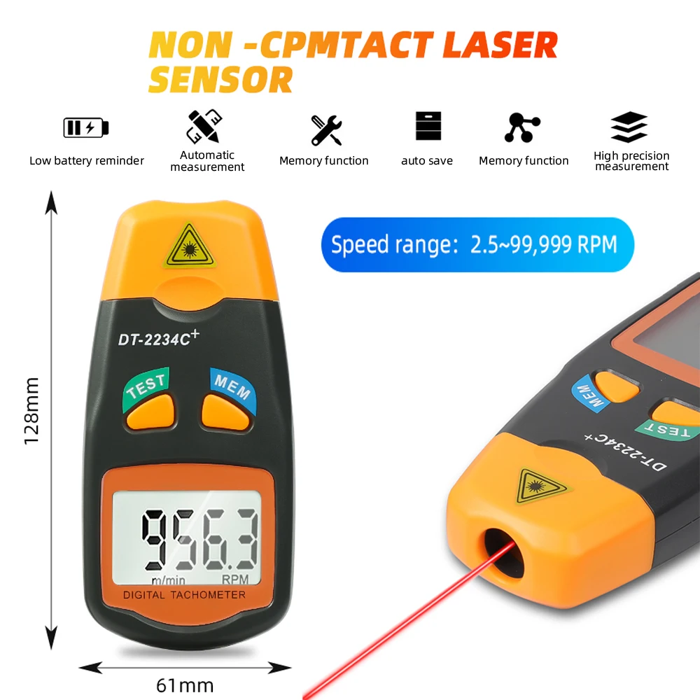 Digital Laser Tachometer Diagnostic Tool Non-Contact Tachometer 2.5Rpm-99999Rpm Lcd Display Tachometer Low Battery Warning