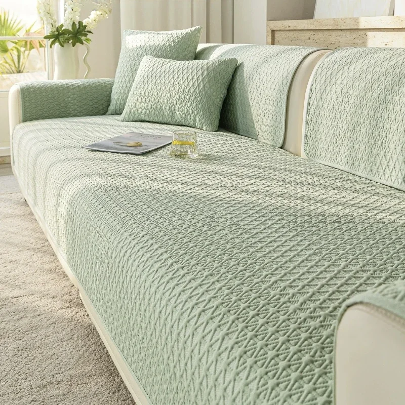 Simple Ice Silk Sofa Cushion Summer Cool Feeling Skin-friendly Seat Cushion Solid Color Minimalist Style Non-slip Straight Row