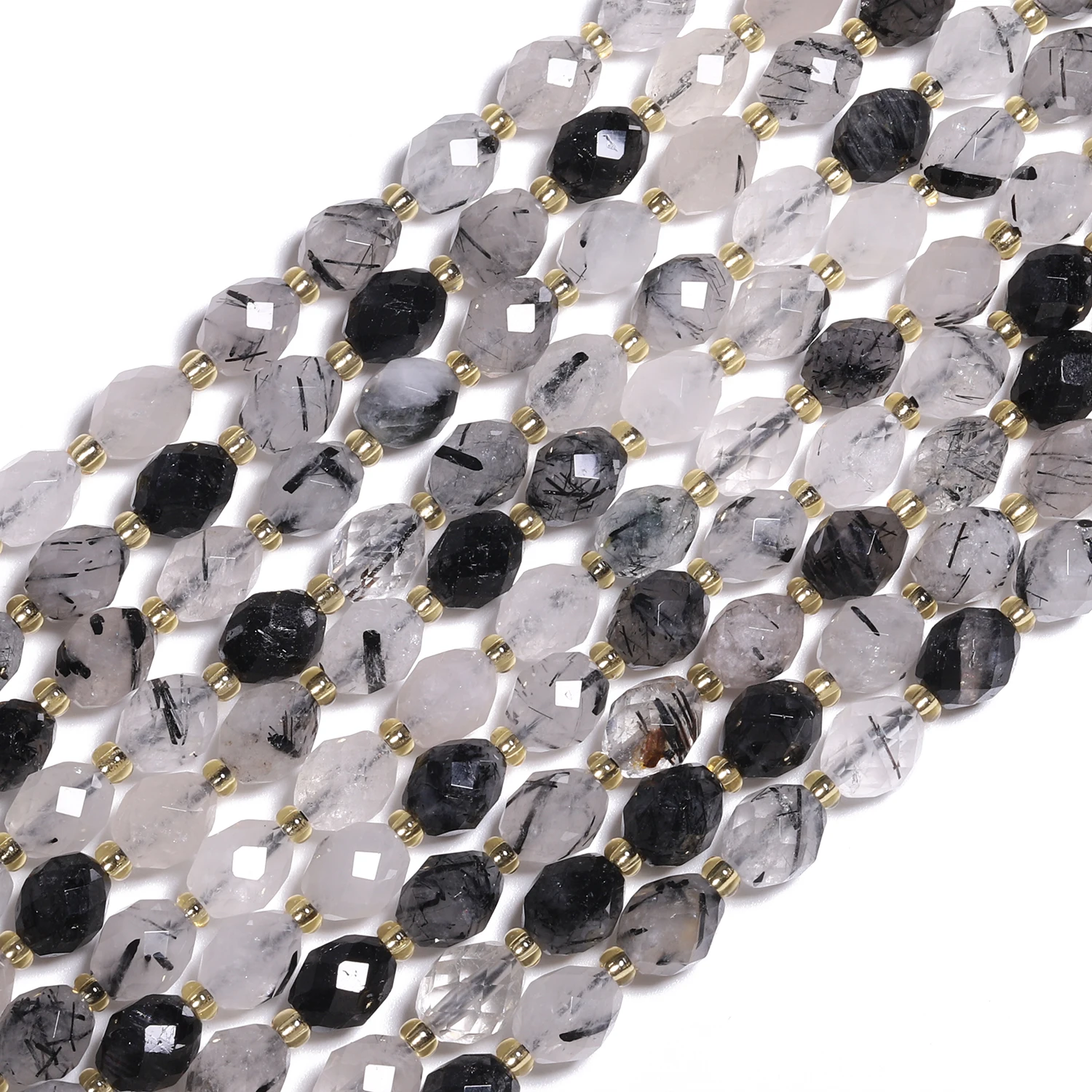 8x6mm Faceted Oval Black Rutilated Quartz Beads Natural Stone Rice Shape Spacer Beads For Jewelry Making Supplies DIY Bracelets