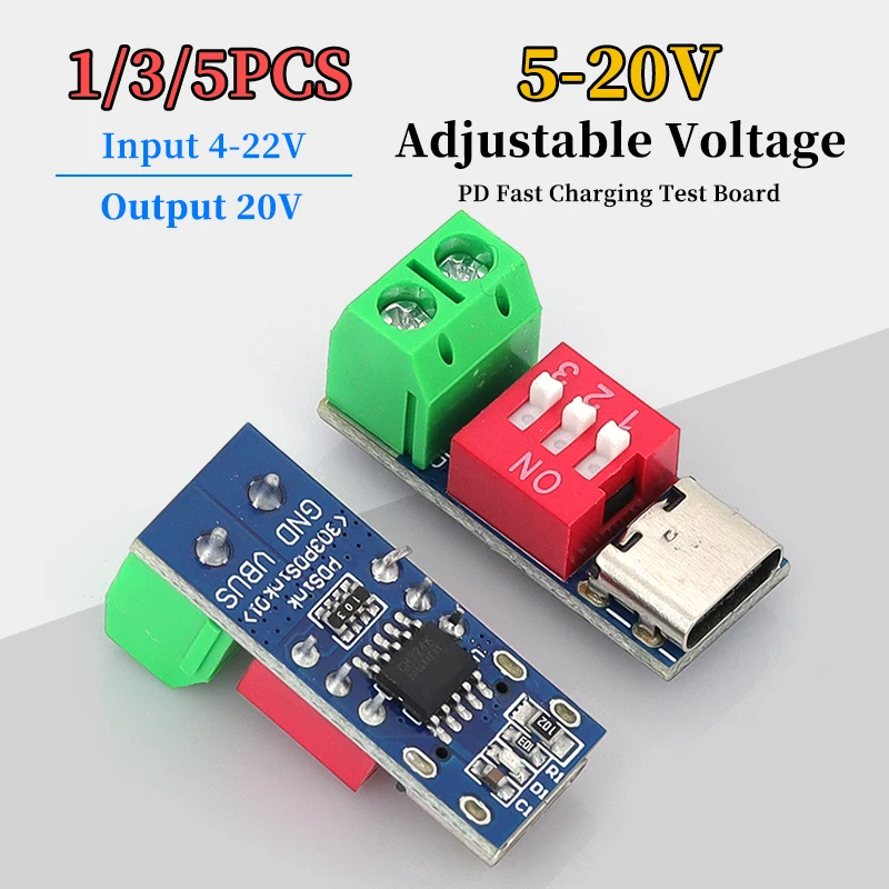 1/3/5Pcs PD/QC Decoy Board PD Deceiver QC PD Fast Charging Test Board Adjustable Voltage 5-20V DIP Adjustment