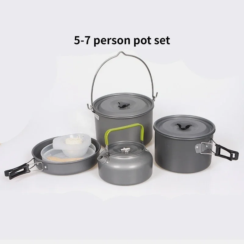 Juego de utensilios de cocina para acampar para 1-7 personas, olla y sartén ligeros y portátiles con bolsa de transporte, perfectos para acampar al