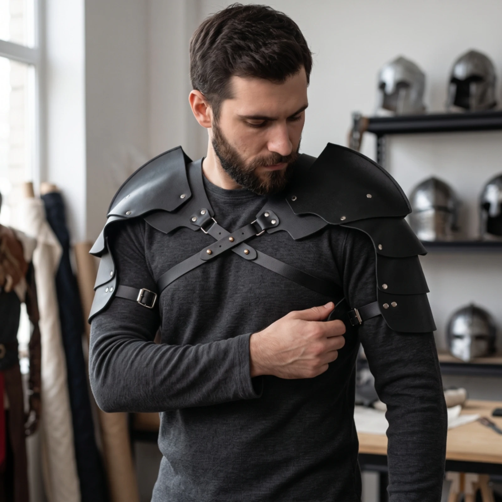 Shoulder Pauldron Harness Adjustable Leather Shoulder Pauldron Pauldron Medieval Body Harness with Chain Gothic for Cosplayers