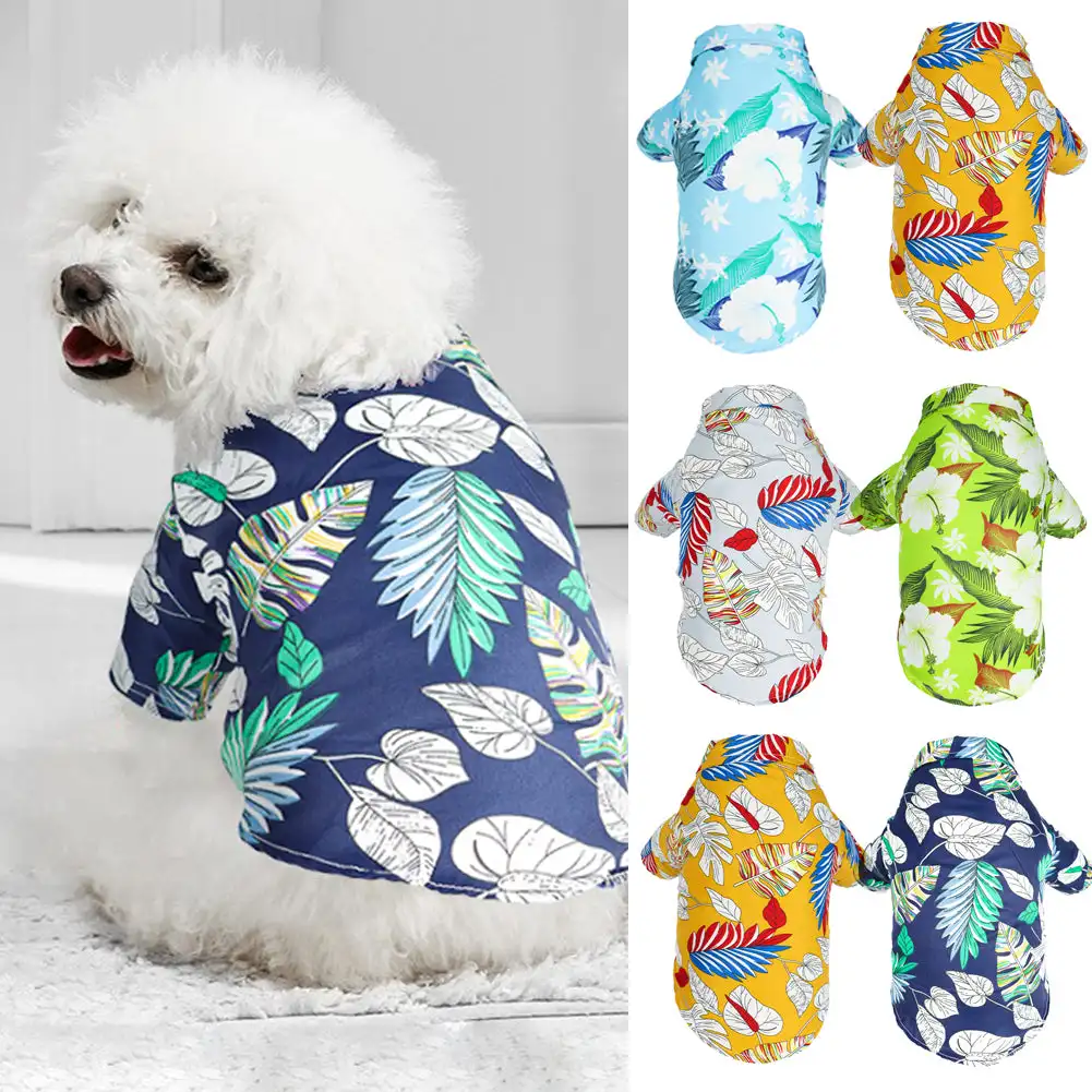 Summer Pet Dog Clothes Hawaiian Style Leaf Printed Beach Shirts for Puppy Small Large Cat Dog Chihuahua Costume Pet Clothing