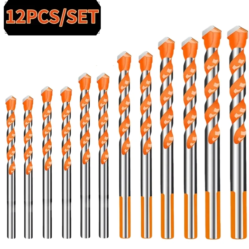 

12PCS Center Drill Bits For Drilling Glass Ceramic Tiles Walls Metal etc 3-12mm Tungsten Carbide Drill Bit Set Drilling Tools