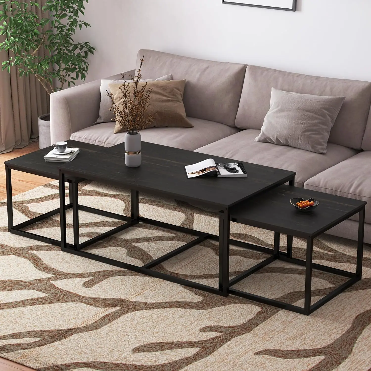 Nesting Coffee Tables 3 Piece Rectangular Table Set Industrial Metal Frame End Side Table for Living Room, Customized