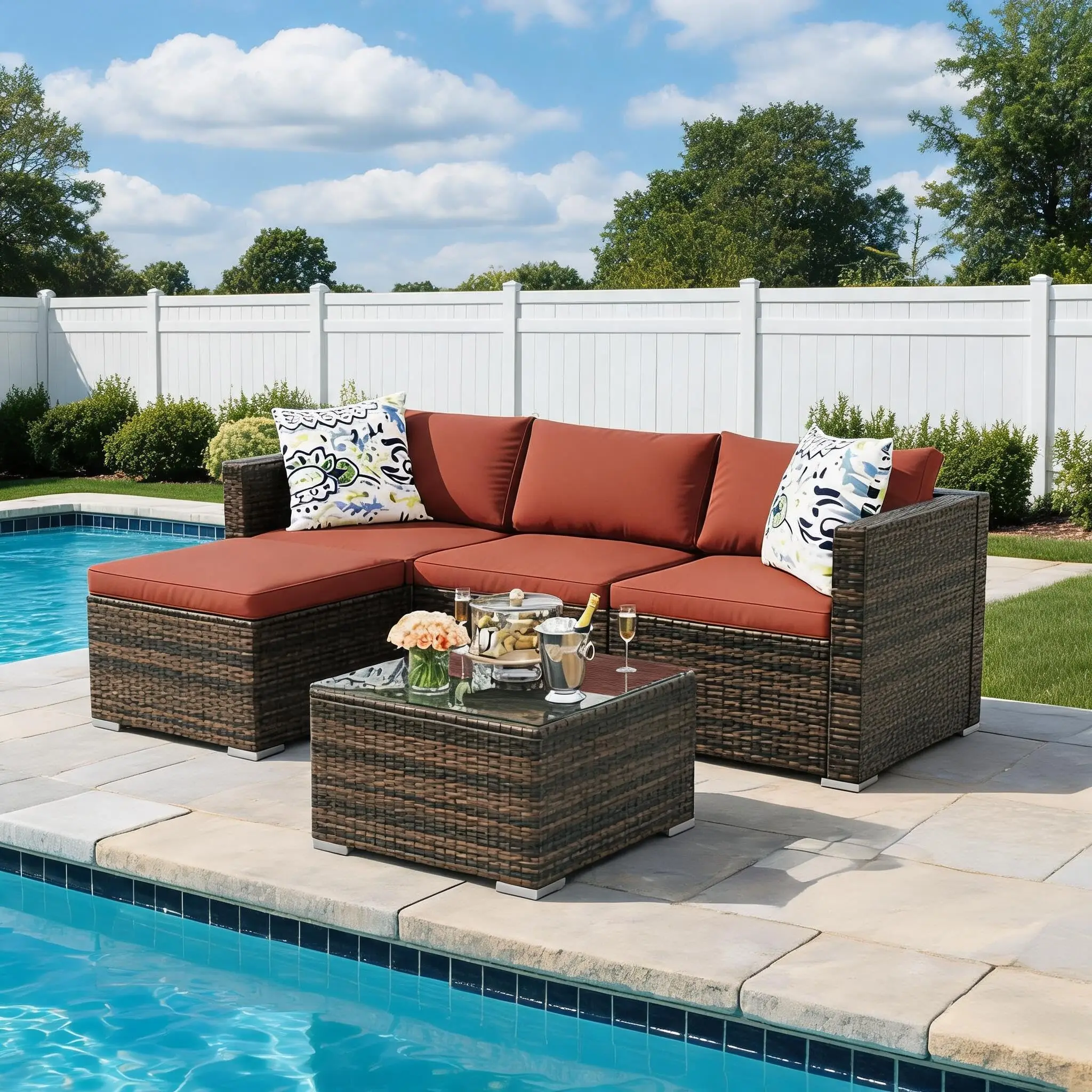 5-Piece Patio Furniture Set, Outdoor PE Rattan Wicker Sofa Set