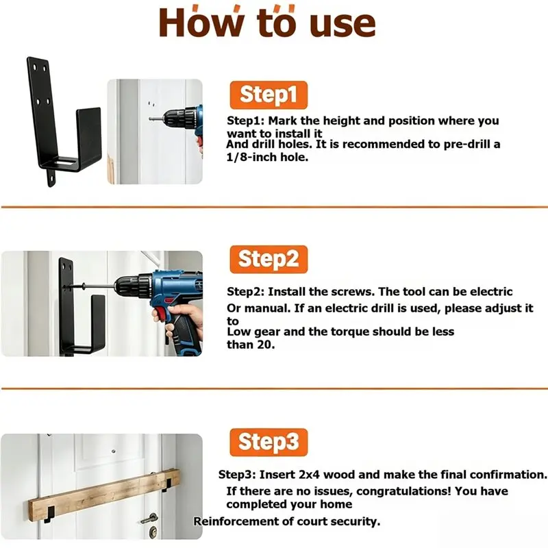 A25F-Black U-Shaped Bar Holders-4Pcs Heavy Duty Door Security Brackets-Upgraded For Home
