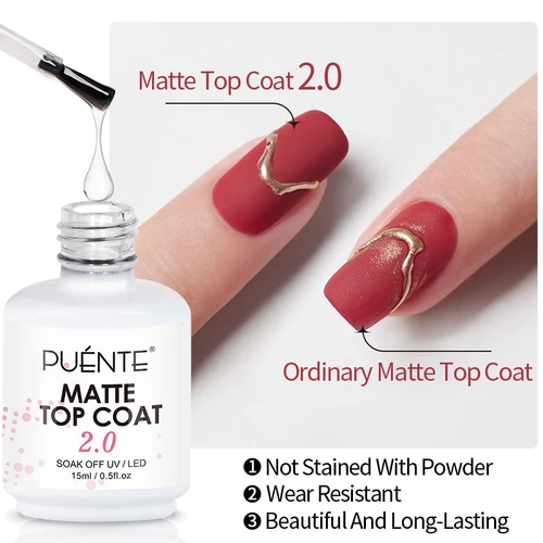 Imagen 2 del producto 15ML nueva capa superior mate 2,0 esmalte de uñas de Gel transparente efecto mate sellador polvo antiadherente remojo barniz semipermanente UV