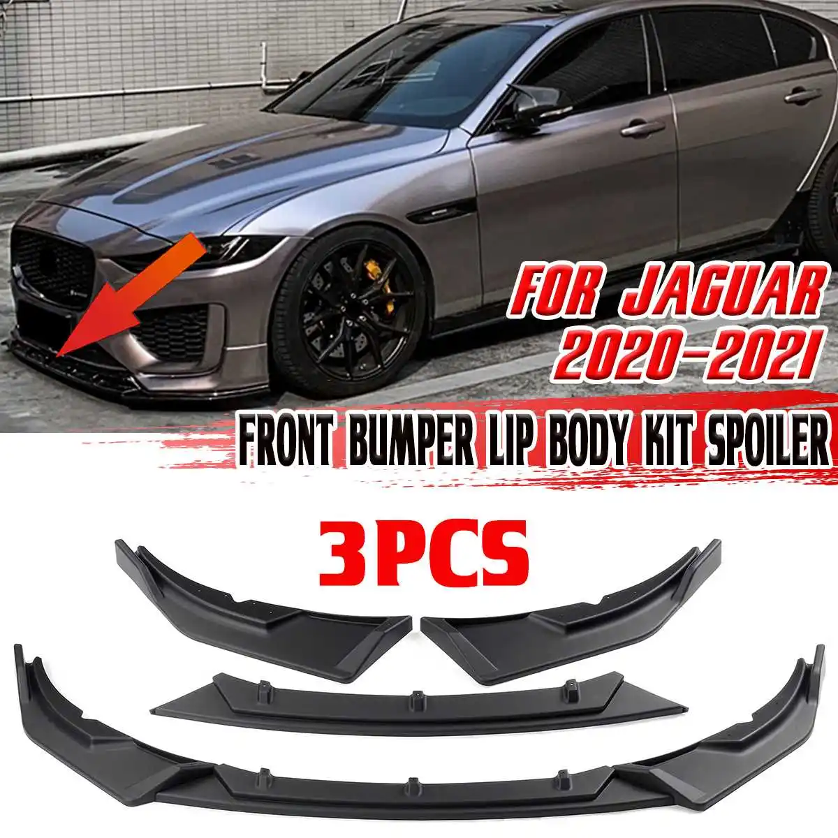 

Black/Carbon Fiber Look Car Front Bumper Spoiler Lip Protector Chin Splitter Deflector Lip Guard Trim For Jaguar XE 2020-2021