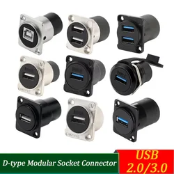 Connecteur de prise modulaire de type D 2.0/3.0, installation de câble de données USB, armoire 86 panneaux, sans soudure, adaptateur d'accueil à double passage