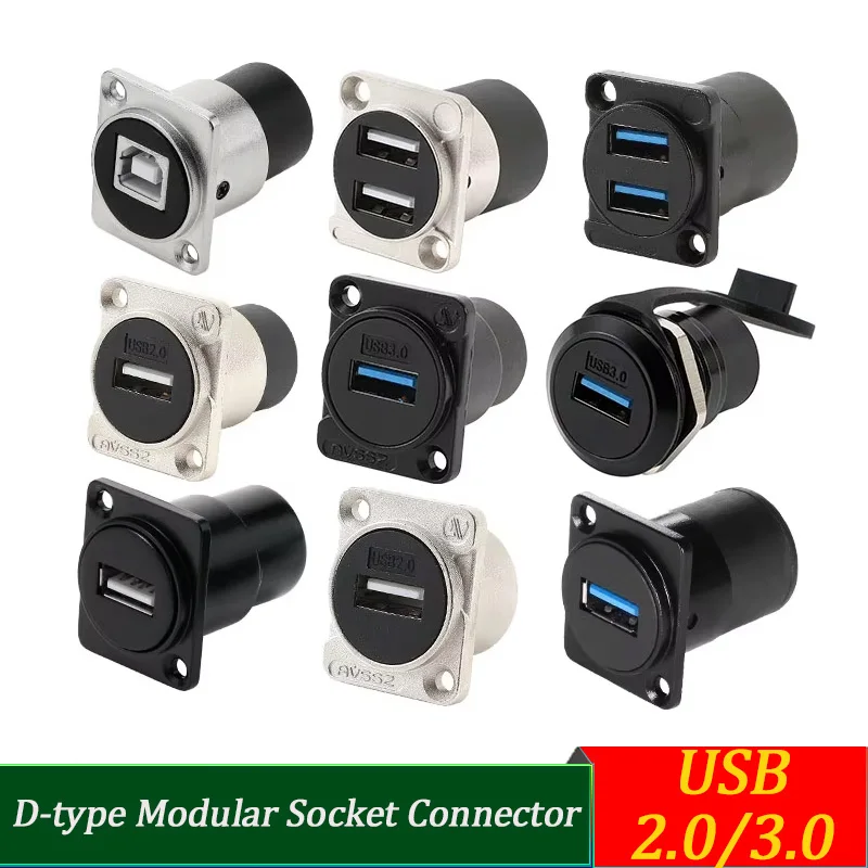 USB D Type Modular Socket Connector USB2.0/3.0 Data Cable Installation 86 Panel Cabinet No Solder Double Pass Docking Adapter