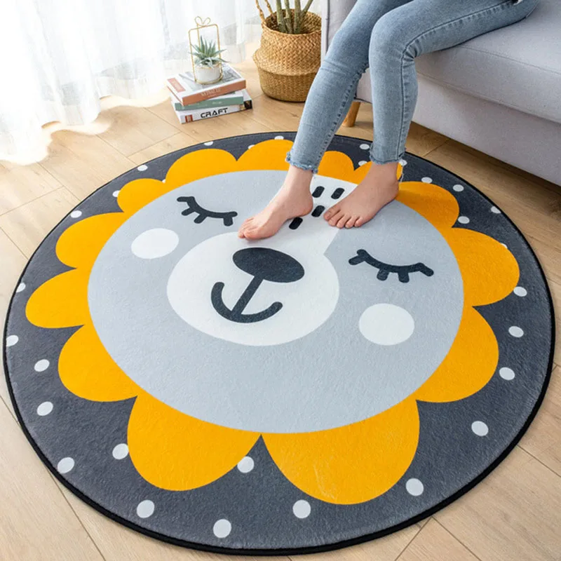 Cute Cartoon Animals Penguin Fox Round Carpets Home Decor Living Room Non-slip Floor Rugs Kids Room Play Crawling Mat Tapetes