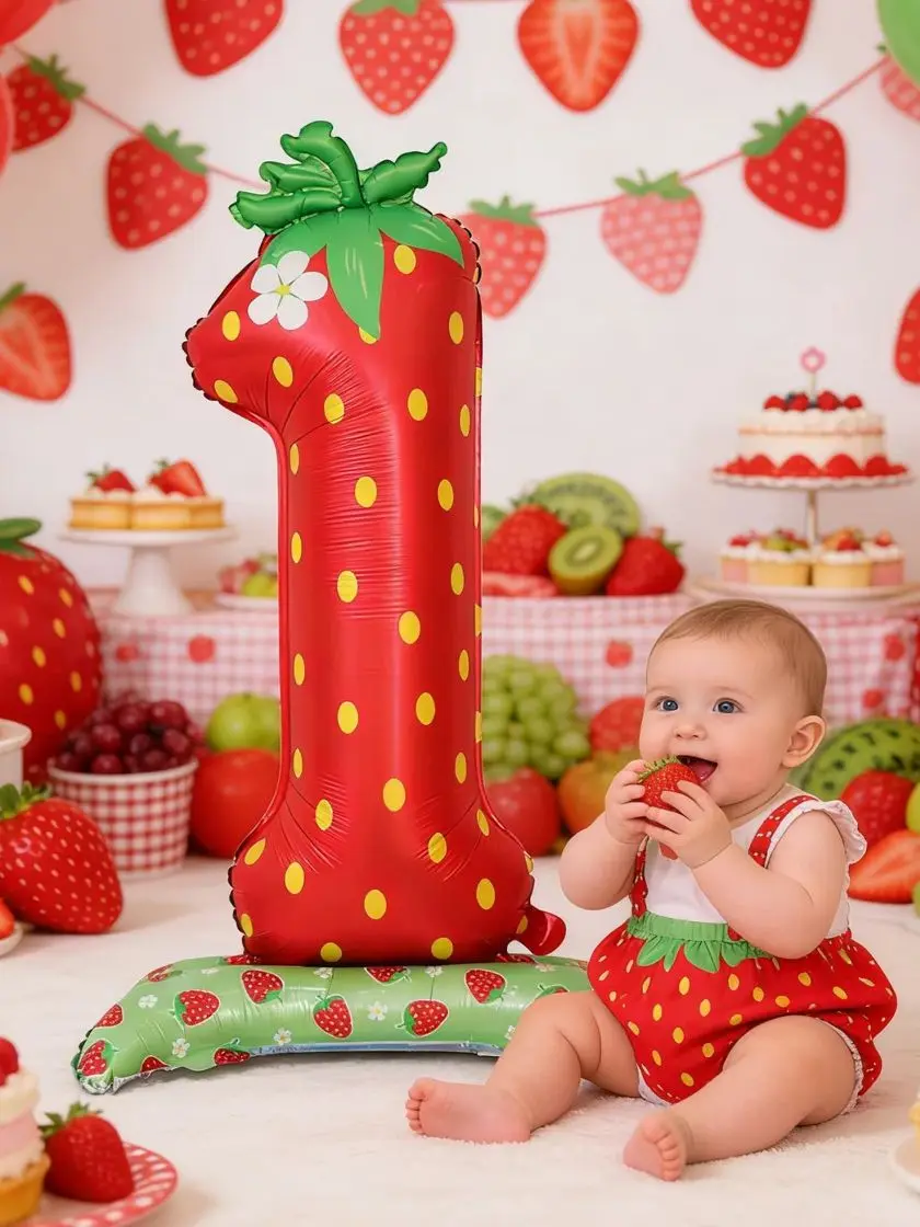 1 Stück Roter Rosa Erdbeer-Ballon zum 1. Geburtstag, 42 Zoll Groß, für Kinder-Geburtstagsfeier mit Frucht-Thema – Detail 7