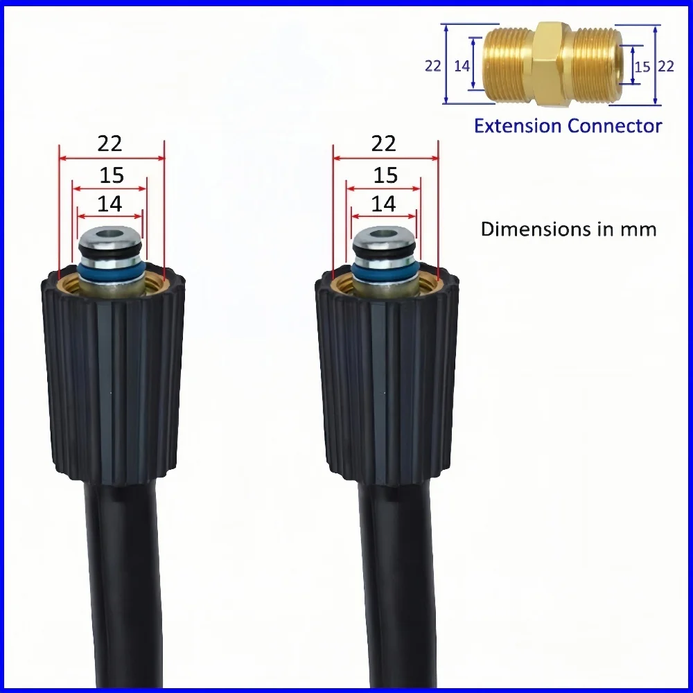 Imagem -03 - High Pressure Washer Mangueira Cord Pipe Carwash Mangueira Água Limpeza Extensão Mangueira M22-pin 14 15 para Karcher Elitech Interskol Lavor