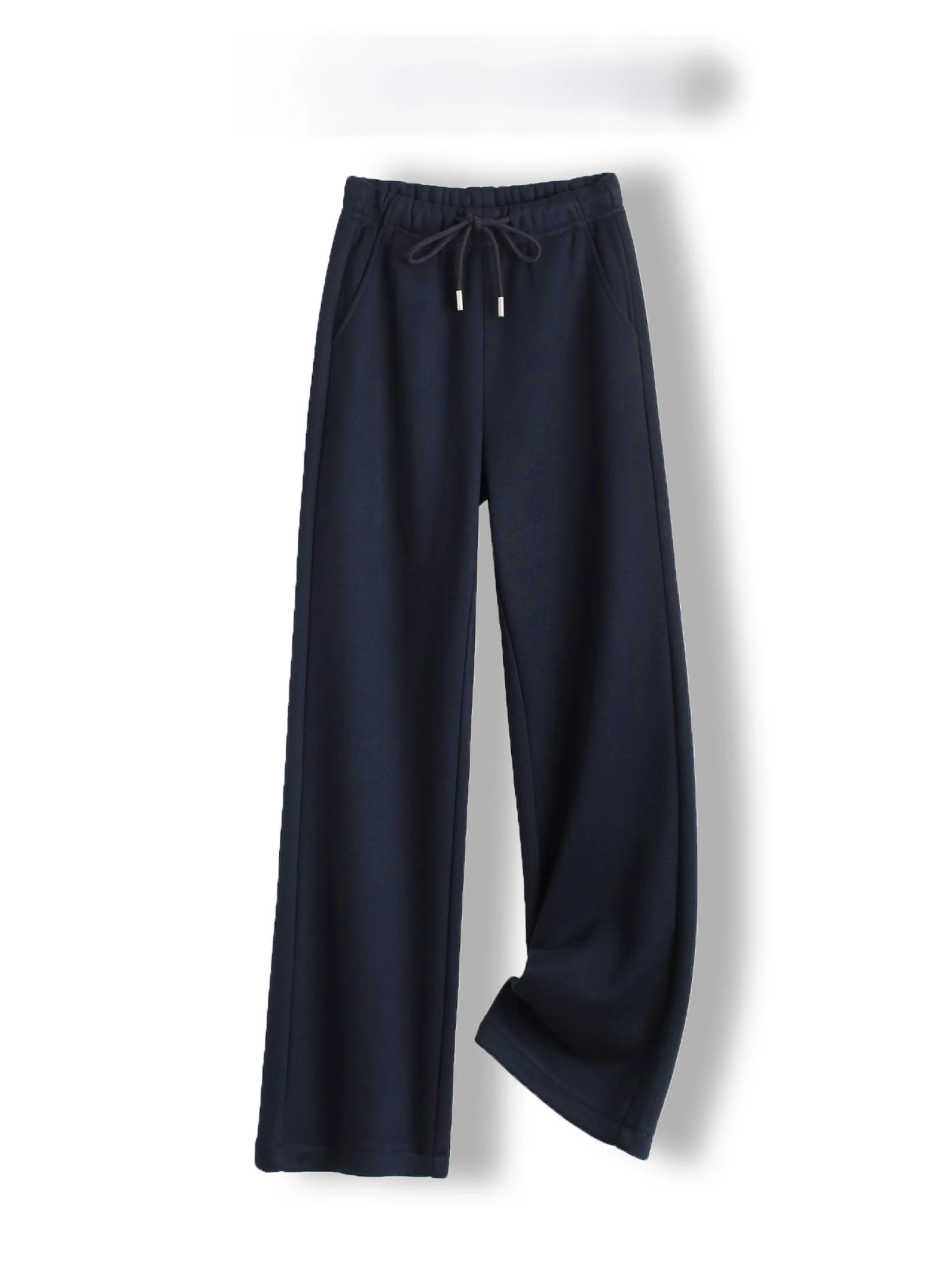 

P Brand Thickened Fleece Wide Leg Casual Pants Women's High Waist Elastic Waist Straight Cut Long Trousers Simple Commute Style